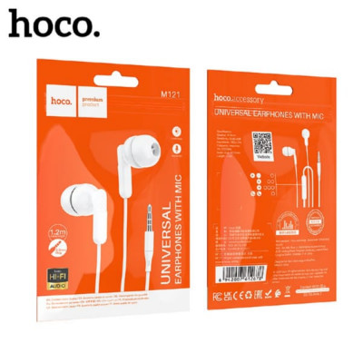 АКЦИЯ!!! Гарнитура вакуумная HOCO M121 White. Длина кабеля 1.2м, с микрофоном. Продается КРАТНО 15шт!!!
