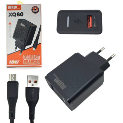 СЗУ-USB MicroUSB MRM XQ80 1м, QC3.0A, 18W, Black