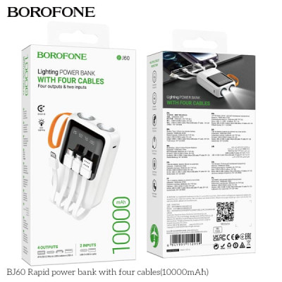 Внешний аккумулятор 10000 mAh Borofone BJ60 White
Характерная особенность: 2 гнезда, USB, Type-C. Энергия: 37Wh. Материал: пластик. Комплектность: кабель 8 pin, Type-C, микро USB, USB. Светодиодный индикатор, фонарь. Исходящий ток: 5V/2.0A. Входящий ток: 