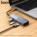 USB Hub Переходник HOCO HB50 5в1 (HDTV+PD+USB3.0х3). Хаб изготовлен из алюминиевого сплава и акрила, что обеспечивает его прочность и долговечность. Type-C  Поддерживает входное напряжение Power Delivery до 100W, что позволяет заряжать устройства быстрее 