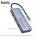 USB Hub Переходник HOCO HB50 5в1 (HDTV+PD+USB3.0х3). Хаб изготовлен из алюминиевого сплава и акрила, что обеспечивает его прочность и долговечность. Type-C  Поддерживает входное напряжение Power Delivery до 100W, что позволяет заряжать устройства быстрее 