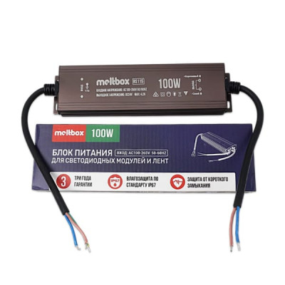 Блок Питания Meltbox RS115 IP67 пыле-влагозащ (50/60Hz/24V/4.2A/100W), корпус из алюминия, 203х53х23мм, вход AC100-265V