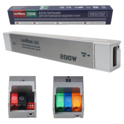 Блок Питания Meltbox RS101 Slim-Exclusive (50/60Hz/ 24V/8.33A 200W=160W) корпус из алюминия, 217х32х23мм, вход AC185-265V, быстрозажимные клеммы