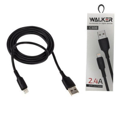 Кабель Lightning WALKER C308 1м, 2.4А, ПВХ, черный