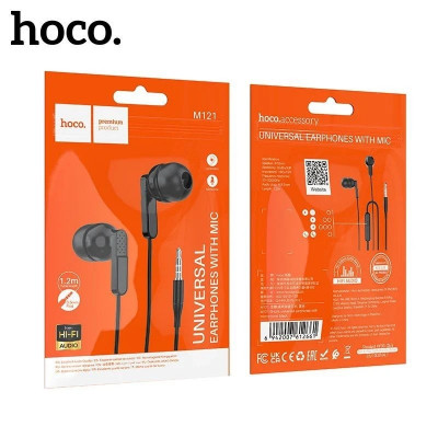 АКЦИЯ!!! Гарнитура вакуумная HOCO M121 Black. Длина кабеля 1.2м, с МК. Продается КРАТНО 15шт!!!