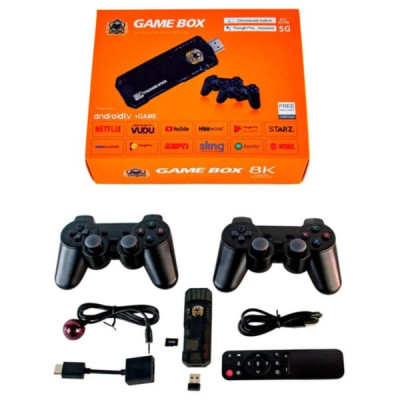 Игровая приставка  Game BOX X8  8K Ultra HD (2 беспроводных джойстика)  TF-карта: 64 г/4 установленных игры Симуляторы: Поддержка MAME/ GBA/ N64/ GBC/ GB/ FC/ MD/ CPS1/ CPS2/ PS1/ PSP/ NEOGEO и т.д.Процессор: Allwinner H313 Четырехъядерный ARM Cortex-A53 