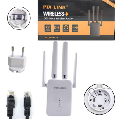 WI-FI усилитель сигнала (репитер) PIX-LINK LW-WR42Q 300MpS White (инструкция на английском языке). С Ethernet портом можно использовать в роли беспроводного адаптера для подключения проводной техники. (до 50 метров на улице и до 30 метров в помещении). Ст