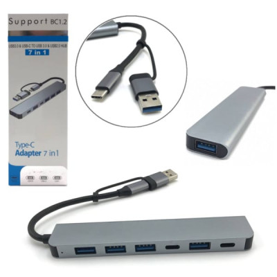 USB HUB 4 порта SP-18 7в1 2Type-C/USB3.0/4USB2.0 Gray