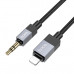 Аудио переходник Lightning(AM)-Jack3,5(AM) HOCO UPA32A 1м, алюминиевый сплав+нейлон, Black. 21,5г.
