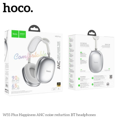 Гарнитура беспроводная полноразмерная Bluetooth HOCO W55 Plus Silver. Динамик: 40мм. Время зарядки: около 2 часов. Время звонков/музыки: более 90 часов. Время в режиме ожидания: 200 часов. Спецификация беспроводной сети: Wireless V5.4.