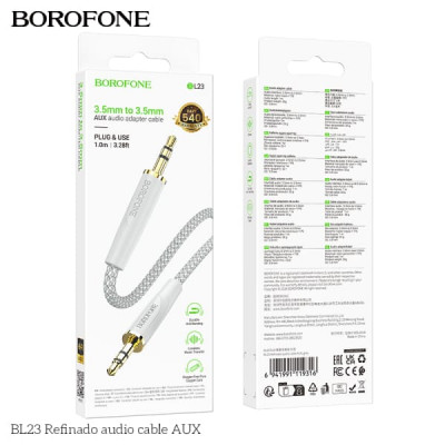 Кабель Аудио 3,5 Jack-3,5 Jack BOROFONE BL23 1м, нейлон+TPE, Gray