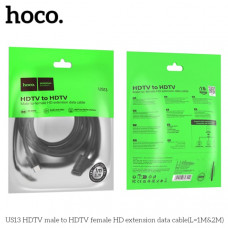 Кабель HDMI НОСО US13 HDTV (AM) - HDTV (AF) 1м. Поддерживает передачу HD-видео 4K 60 Гц. Поддерживает одновременную передачу аудио и видео. Материал: ПВХ. Длина/вес: 1м / 57г.