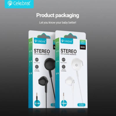 Наушники вкладыши Celebrat G34, White (102 dB+/- 3 dB, TPE, длина кабеля 1,2 м.)