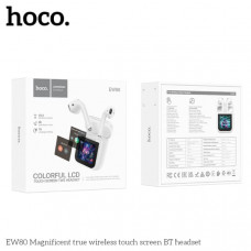 Гарнитура вкладыши Bluetooth Hoco EW80 Magnificent White с сенсорным дисплеем на кейсе. Управляйте настройками, отслеживайте заряд батареи и время работы - все под рукой. Bluetooth 5.4. Мощный чип JL AC6983D4. Зарядный чехол: 300mAh. Наушники: 30mAh. Врем