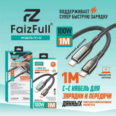 Кабель USB-C/USB-C FaizFull FR150 1м, 100W, с дисплеем, нейлон, Black (подходит для ноутбуков, LED дисплей, медь+нейлон)