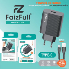 СЗУ-USB Type-C FAIZFULL FC138 1м, 2,4A, Black