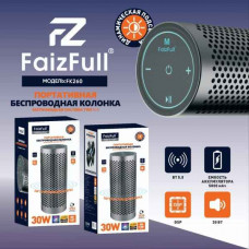 Портативная колонка FaizFull FK260 30W Black (корпус из аллюминия, ВТ V5.0, сенсорное управление, поддержка SIRI, TWS, IPX5, TF, AUX, акб 5000mAh, размеры динамика 52мм х2, мощность динамиков 2х15W, размер изделия 82х203мм).