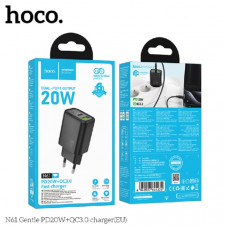 АКЦИЯ!!! СЗУ-USB-USB-C HOCO N61 PD20W+QC3.0 18W, Black. Продается КРАТНО 3шт!!!