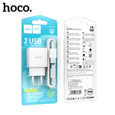АКЦИЯ!!! СЗУ-2USB Micro HOCO C141A 1м, 2,1A, White. Продается КРАТНО 10шт!!!