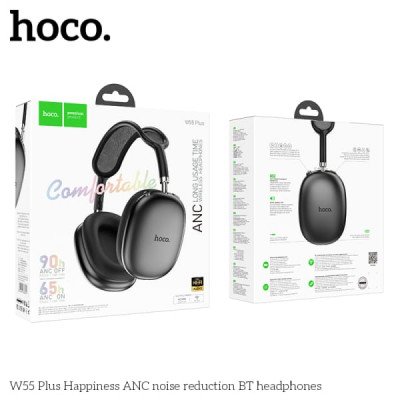 Гарнитура беспроводная полноразмерная Bluetooth HOCO W55 Plus Deep Spact Gray. Динамик: 40мм, спецификация беспроводной сети: Wireless V5.4. Время зарядки: около 2 часов. Время звонков/музыки: более 90 часов. Время в режиме ожидания: 200 часов.