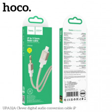 Аудио переходникLightning(AM)-Jack3,5(AM) HOCO UPA32A 1м, алюминиевый сплав+нейлон, Silver.