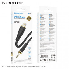 Аудио переходник Lightning(AM)-Jack3,5(AM) Borofone BL23 1м, нейлон+TPE, Black