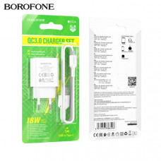 АКЦИЯ! СЗУ-USB Type-C BOROFONE BA72A 1м, QC3.0A, 18W, White. Продается КРАТНО 10шт!!!