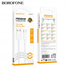 Кабель Type-C BOROFONE BX117 1м, 3A, нейлон, White АКЦИЯ!!! Кратно 30 шт!