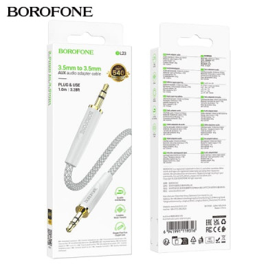 АКЦИЯ! Кабель Аудио 3,5 Jack-3,5 Jack BOROFONE BL23 1м, нейлон+TPE, Gray. Продается КРАТНО 20шт!!!