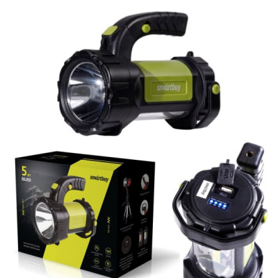 Фонарь кемпинговый Smartbuy прожектор 5W+ кемпинг 3W белый+красный свет, 250лм, 8600мАч, кабель MicroUSB, противоударный корпус, индикатор заряда батареи