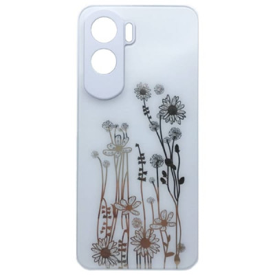 Чехол стеклянный Honor 90 Lite Flowers, со стразами, цвет Белый