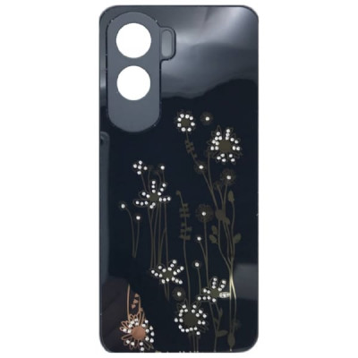 Чехол стеклянный Honor 90 Lite Flowers, со стразами, цвет Черный