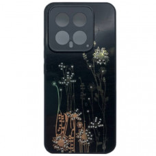 Чехол стеклянный Xiaomi 14 Flowers, со стразами, цвет Черный