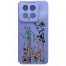 Чехол стеклянный Xiaomi 14 Flowers, со стразами, цвет Сиреневый