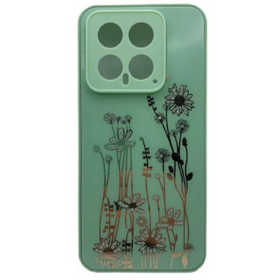 Чехол стеклянный Xiaomi 14 Flowers, со стразами, цвет Мятный