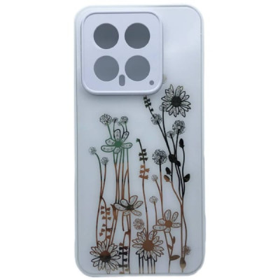 Чехол стеклянный Xiaomi 14 Flowers, со стразами, цвет Белый
