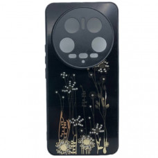 Чехол стеклянный Xiaomi 14 Lite Flowers, со стразами, цвет Черный