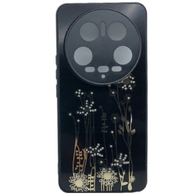 Чехол стеклянный Xiaomi 14 Lite Flowers, со стразами, цвет Черный