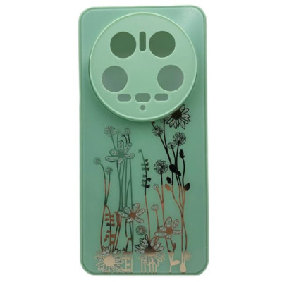 Чехол стеклянный Xiaomi 14 Lite Flowers, со стразами, цвет Мятный