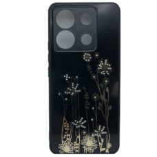 Чехол стеклянный Xiaomi Poco X6 Flowers, со стразами, цвет Черный