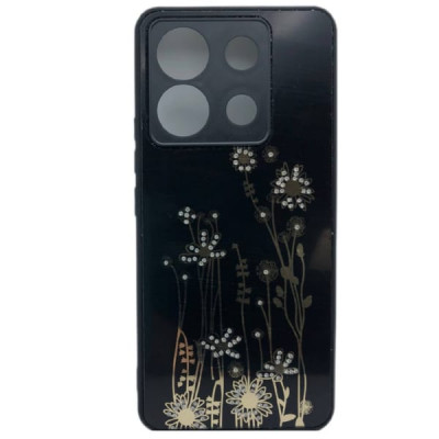 Чехол стеклянный Xiaomi Poco X6 Flowers, со стразами, цвет Черный