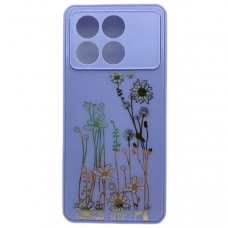 Чехол стеклянный Xiaomi Poco X6 Pro Flowers, со стразами, цвет Сиреневый