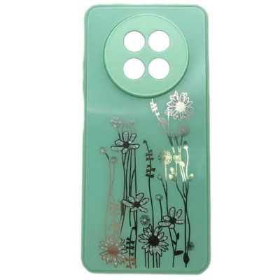 Чехол стеклянный Realme 12 Flowers, со стразами, цвет Мятный