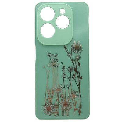 Чехол стеклянный Infinix Hot 40 Pro Flowers, со стразами, цвет Мятный
