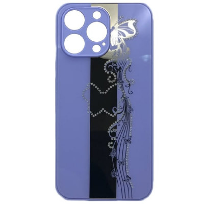 Чехол стеклянный IP 15 Pro Max Butterfly, со стразами, цвет Сиреневый