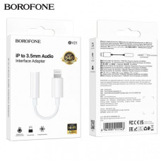 АКЦИЯ! Аудио переходник Lightning(AM)-Jack3,5(AF) Borofone BV21, White. Продается КРАТНО 10шт!!!