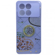 Чехол стеклянный Xiaomi Poco X6 Pro Love, со стразами, цвет Сиреневый (с кольцом)