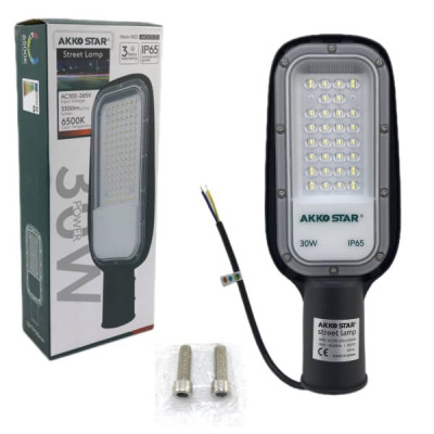 Уличный светильник ДКУ кобра  AKKOSTAR AC100-265V/30W-3300lm угол рассеивания 85-140 IP65 (6500K) 122х73х310мм