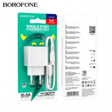 АКЦИЯ! СЗУ-USB Lightning BOROFONE BAS11A 1м, 2.1A, 10.5W, White. Продается КРАТНО 15шт!!!