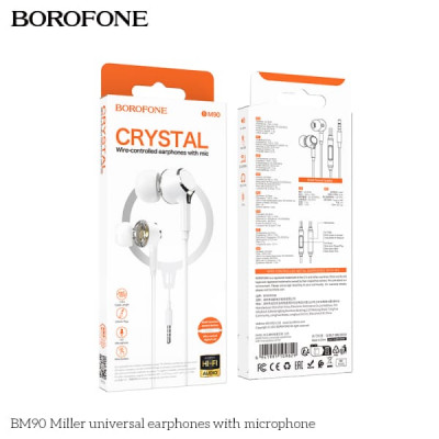 Гарнитура вакуумная BOROFONE BM90, White. Длина кабеля: 1.2м. Микрофон
